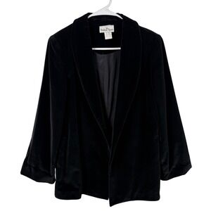 Vtg Black Velvet Blazer Women's 10 Shawl Collar Open Front Whimsigoth Victorian